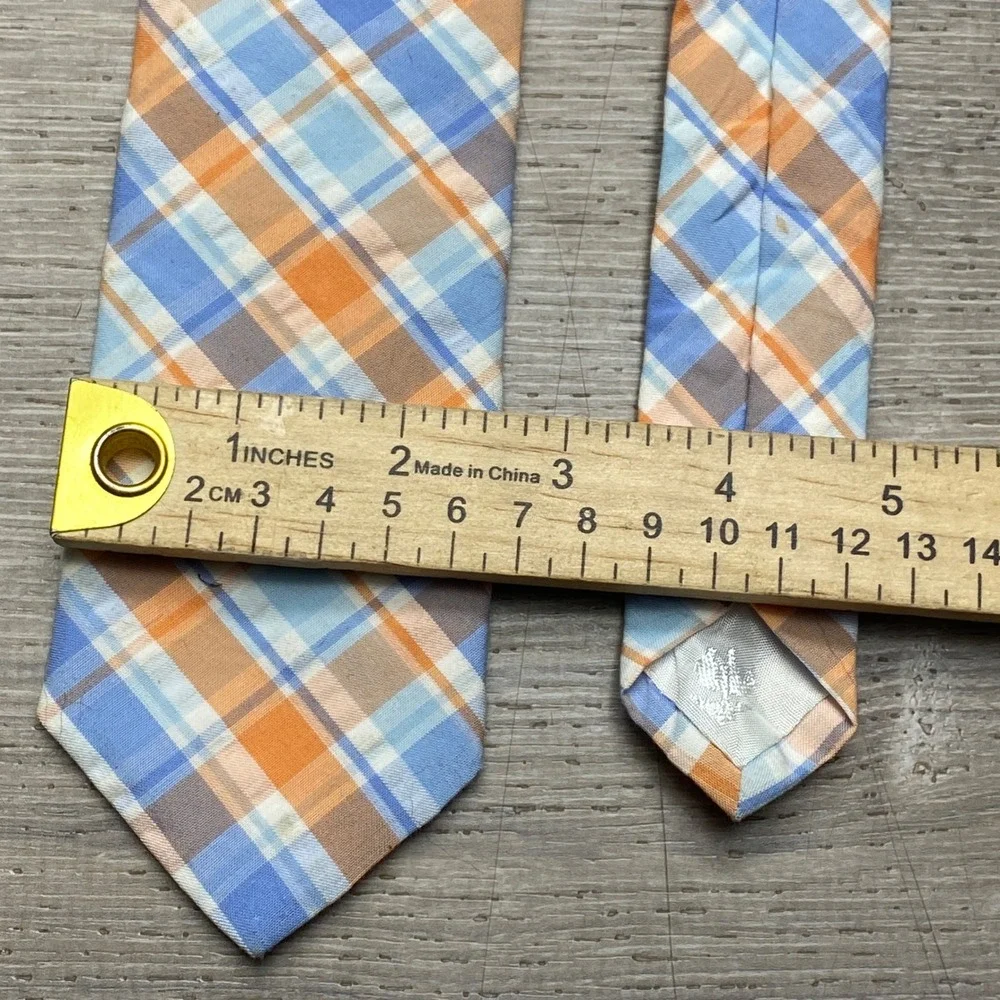 Brooks Brothers Boys Plaid‎ Tie Blue Orange Cotton 346 Necktie